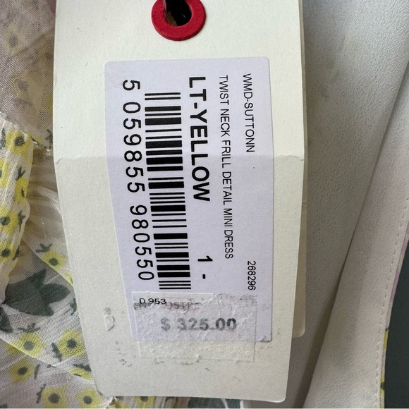 Ted Baker Sutton Light Yellow Twist Neck Frill Detail Mini Dress. NWT. Size 4 - Picture 5 of 16